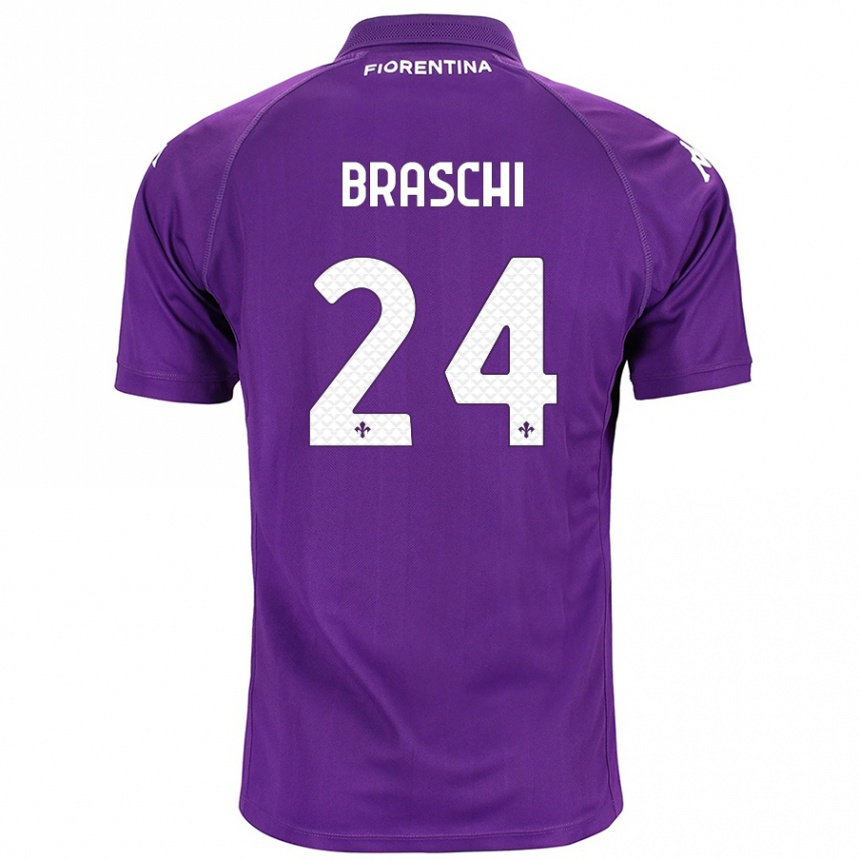 Kids Football Riccardo Braschi #24 Purple Home Jersey 2024/25 T-Shirt Nz