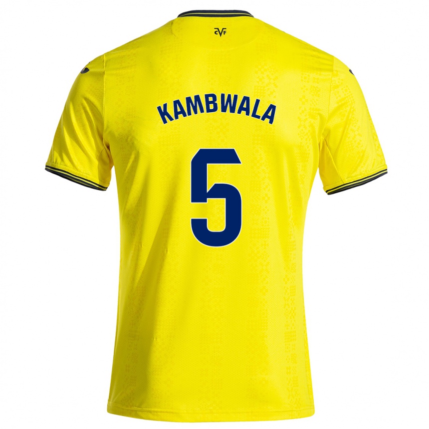 Kids Football Willy Kambwala #5 Yellow Black Home Jersey 2024/25 T-Shirt Nz