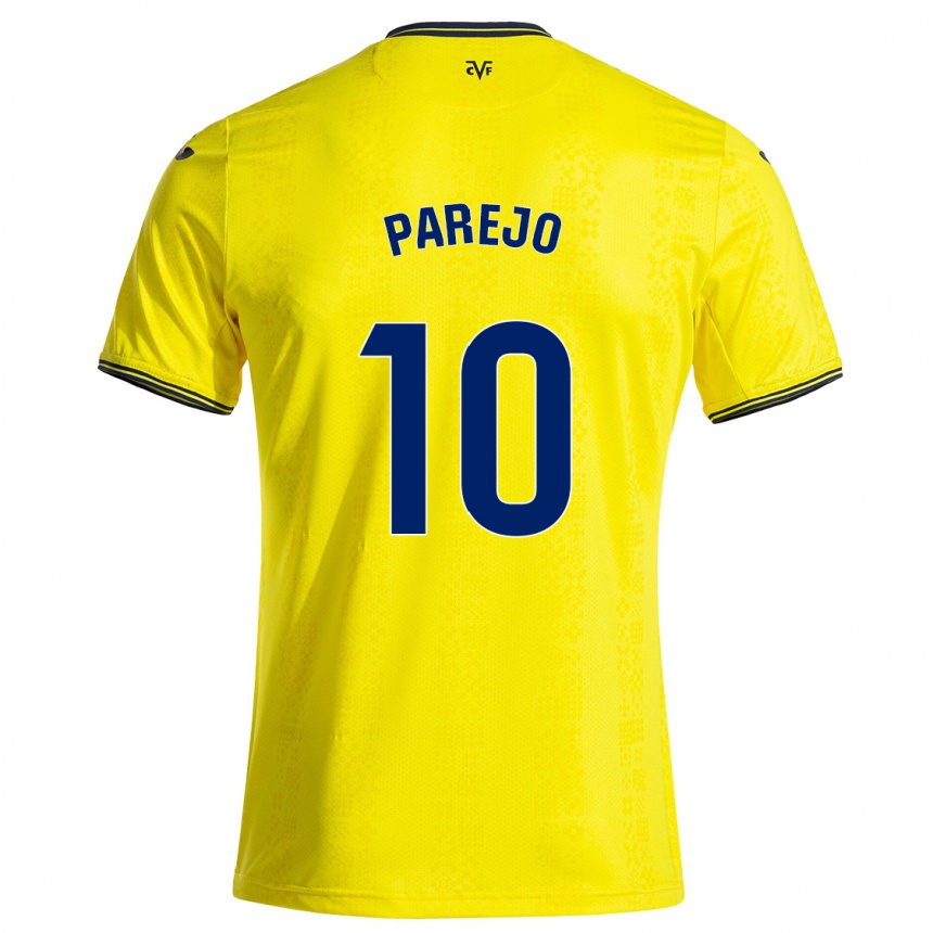 Kids Football Dani Parejo #10 Yellow Black Home Jersey 2024/25 T-Shirt Nz