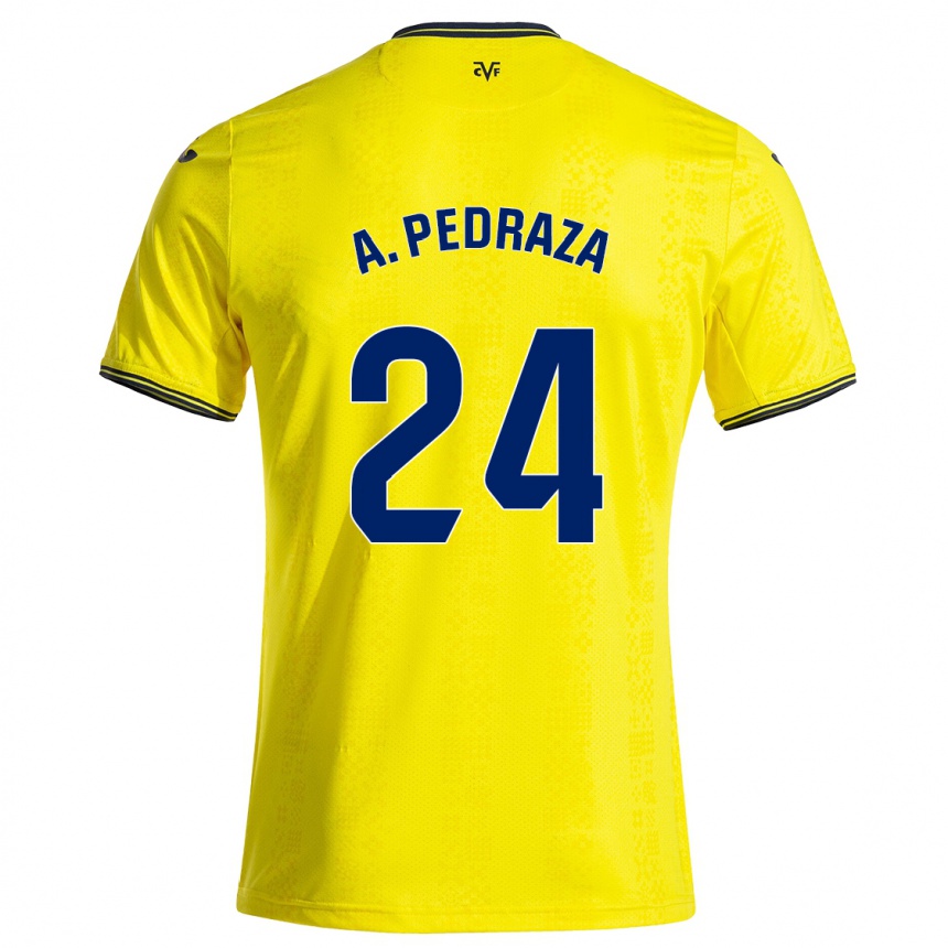 Kids Football Alfonso Pedraza #24 Yellow Black Home Jersey 2024/25 T-Shirt Nz