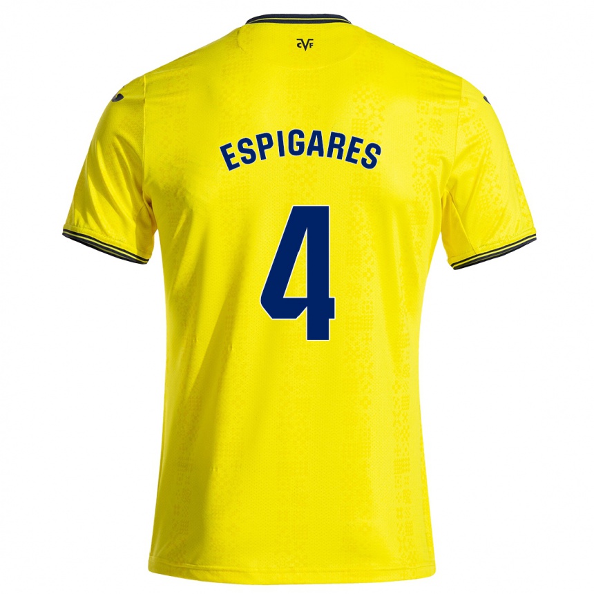 Kids Football Antonio Espigares #4 Yellow Black Home Jersey 2024/25 T-Shirt Nz