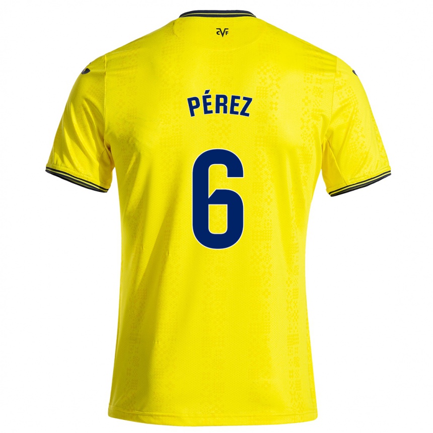 Kids Football Hugo Pérez #6 Yellow Black Home Jersey 2024/25 T-Shirt Nz