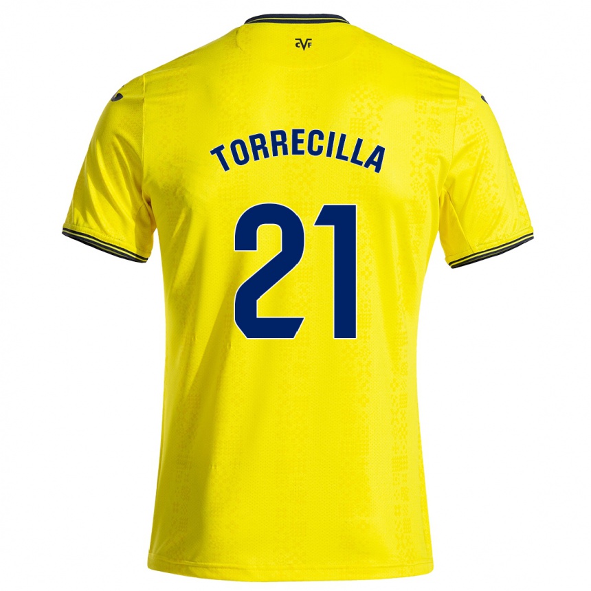 Kids Football Virginia Torrecilla #21 Yellow Black Home Jersey 2024/25 T-Shirt Nz