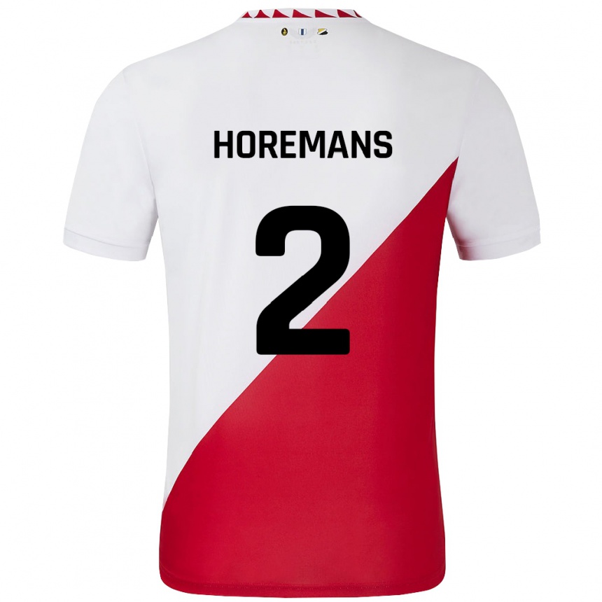 Kids Football Siebe Horemans #2 White Red Home Jersey 2024/25 T-Shirt Nz