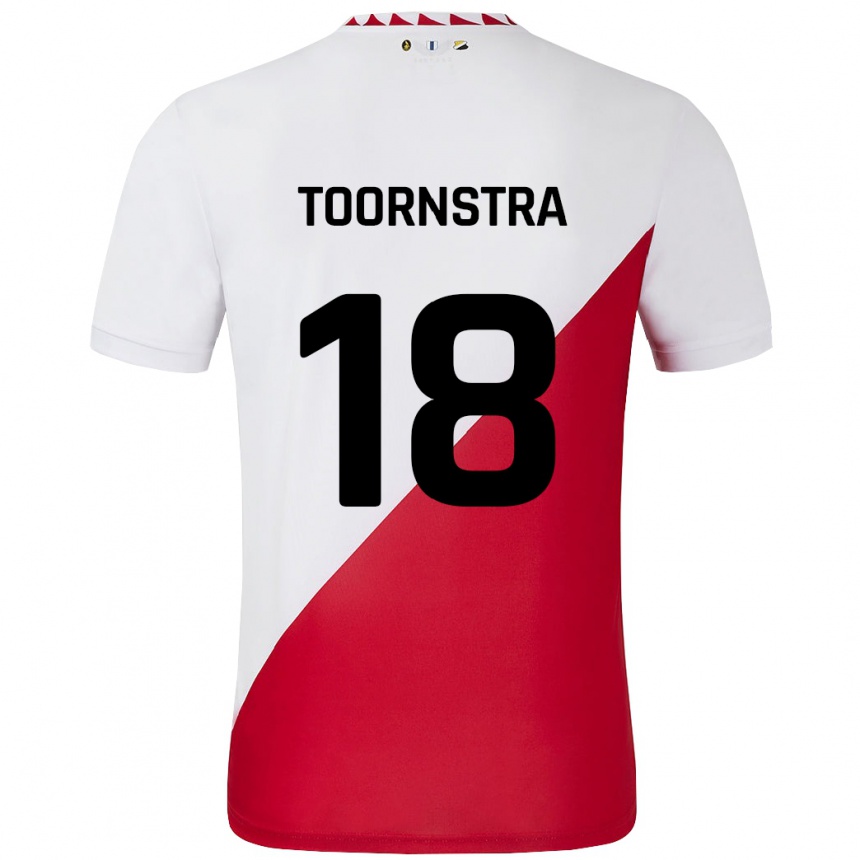 Kids Football Jens Toornstra #18 White Red Home Jersey 2024/25 T-Shirt Nz