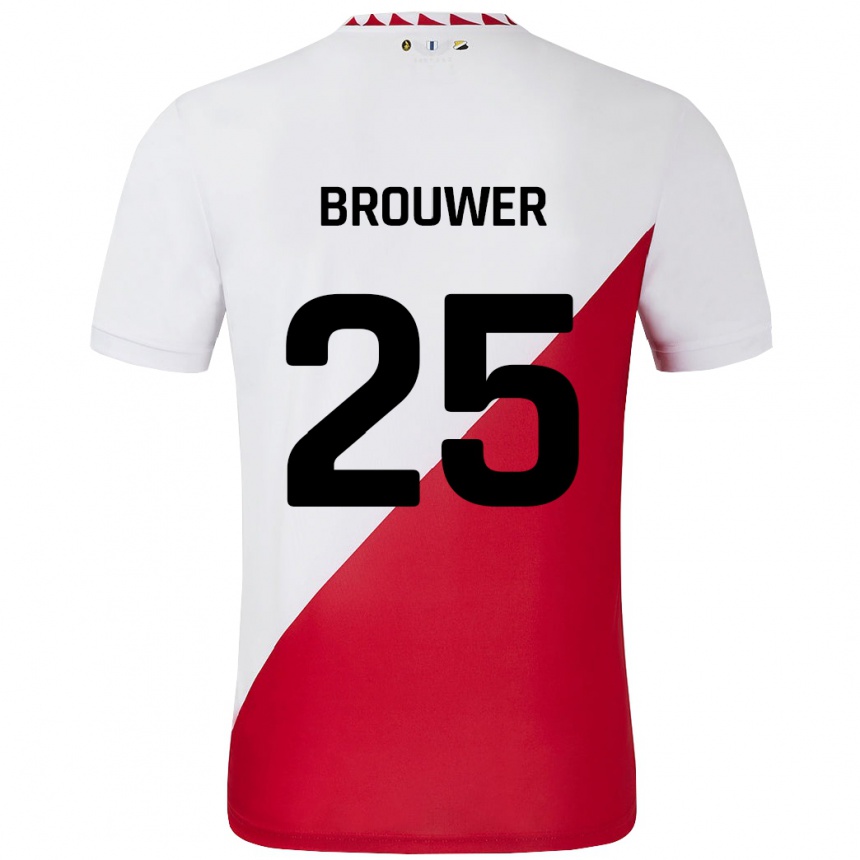 Kids Football Michael Brouwer #25 White Red Home Jersey 2024/25 T-Shirt Nz