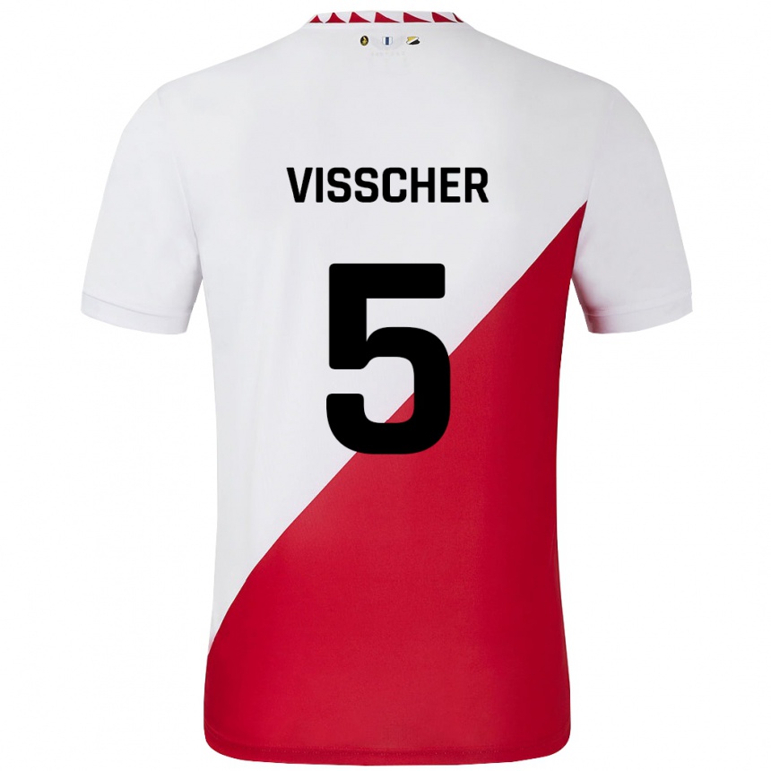 Kids Football Amber Visscher #5 White Red Home Jersey 2024/25 T-Shirt Nz