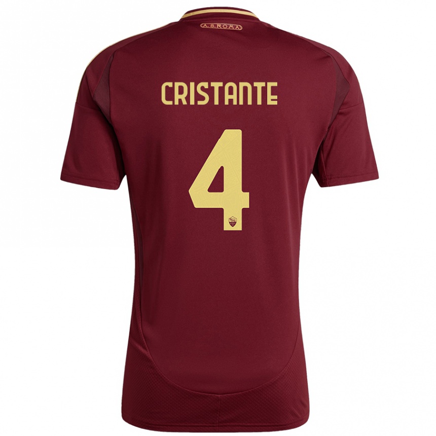 Kids Football Bryan Cristante #4 Red Brown Gold Home Jersey 2024/25 T-Shirt Nz