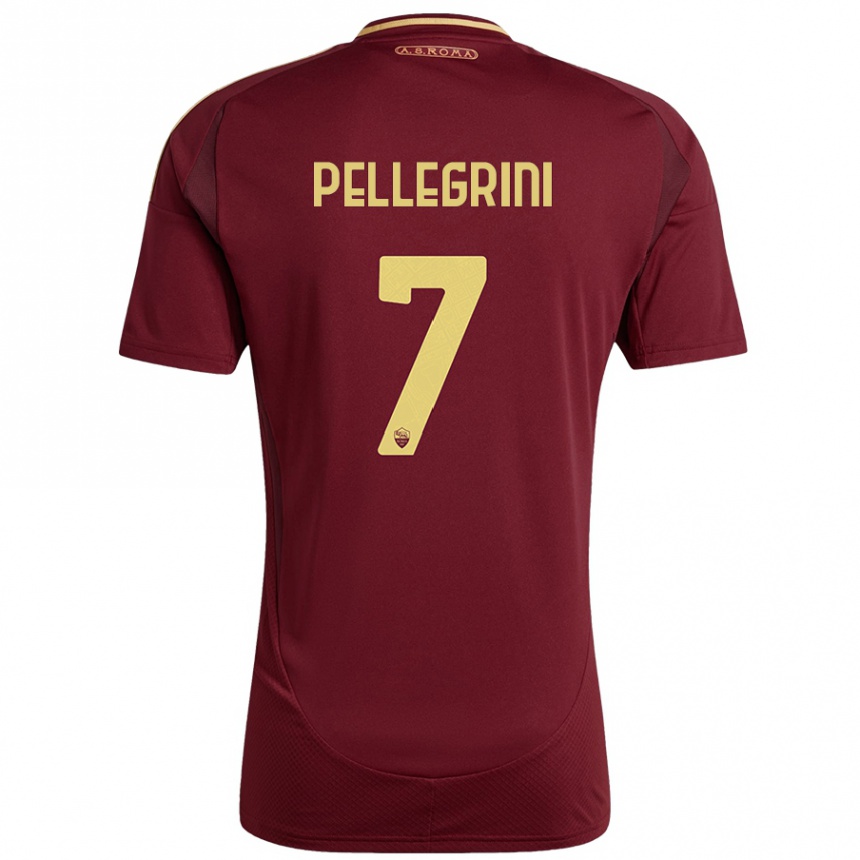 Kids Football Lorenzo Pellegrini #7 Red Brown Gold Home Jersey 2024/25 T-Shirt Nz