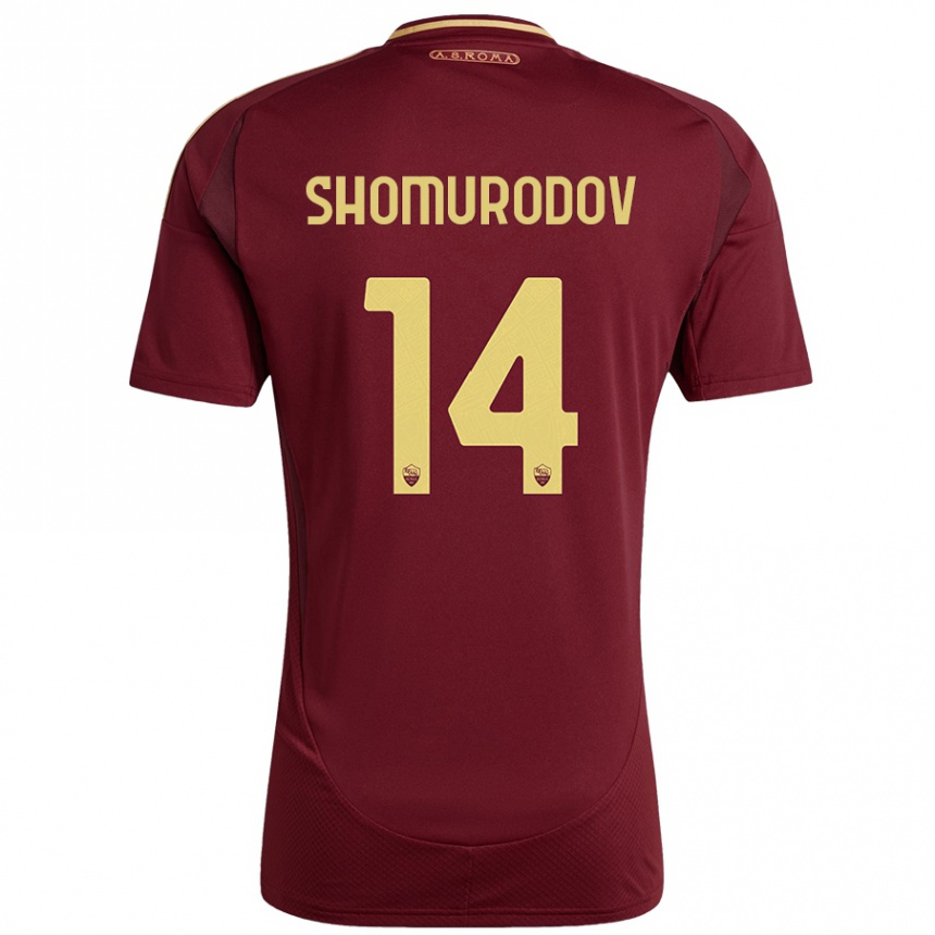 Kids Football Eldor Shomurodov #14 Red Brown Gold Home Jersey 2024/25 T-Shirt Nz