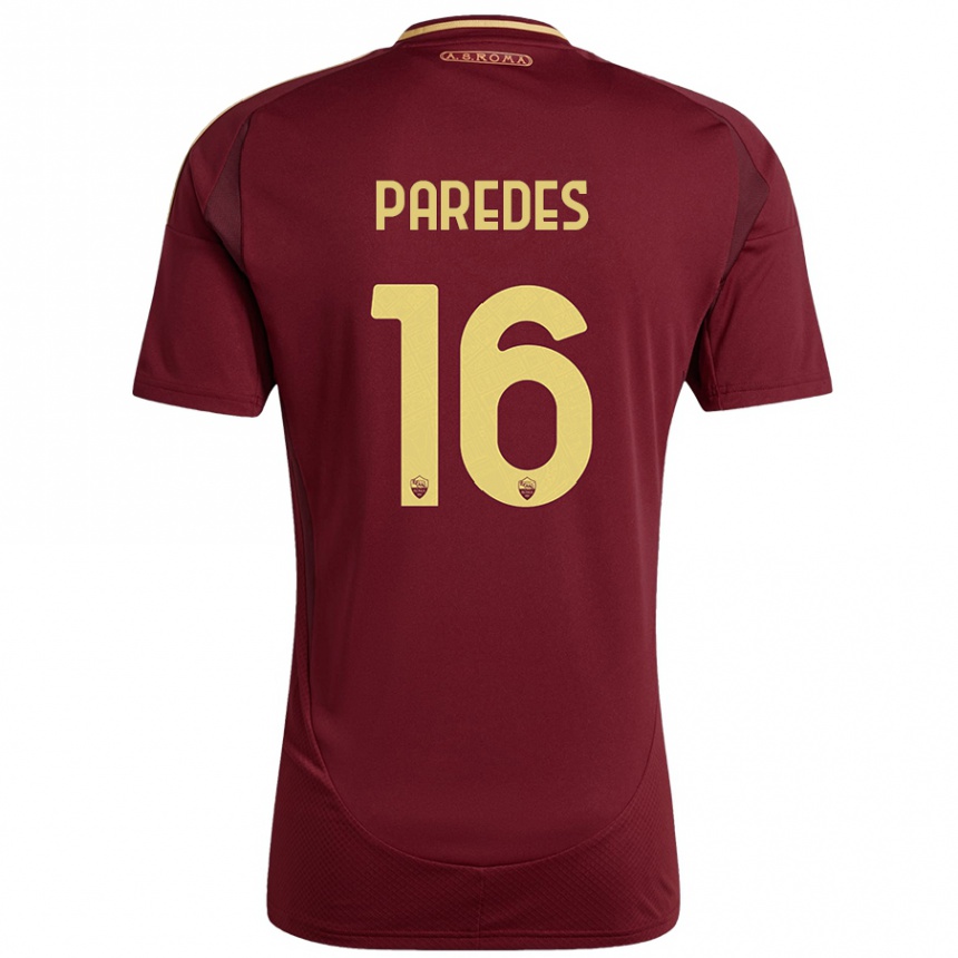 Kids Football Leandro Paredes #16 Red Brown Gold Home Jersey 2024/25 T-Shirt Nz