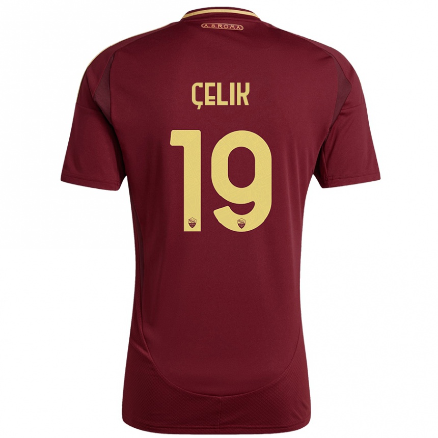 Kids Football Zeki Celik #19 Red Brown Gold Home Jersey 2024/25 T-Shirt Nz