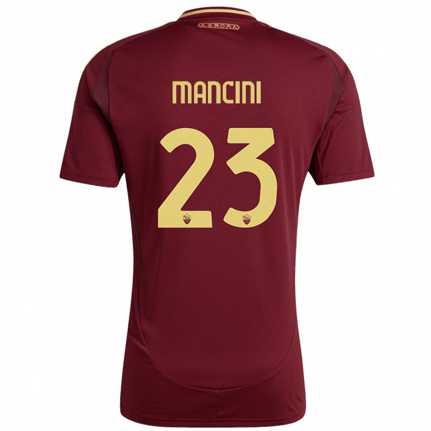 Kids Football Gianluca Mancini #23 Red Brown Gold Home Jersey 2024/25 T-Shirt Nz