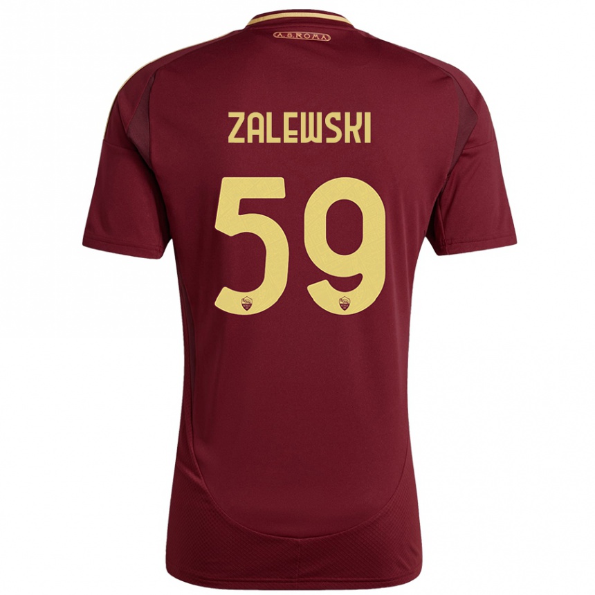 Kids Football Nicola Zalewski #59 Red Brown Gold Home Jersey 2024/25 T-Shirt Nz