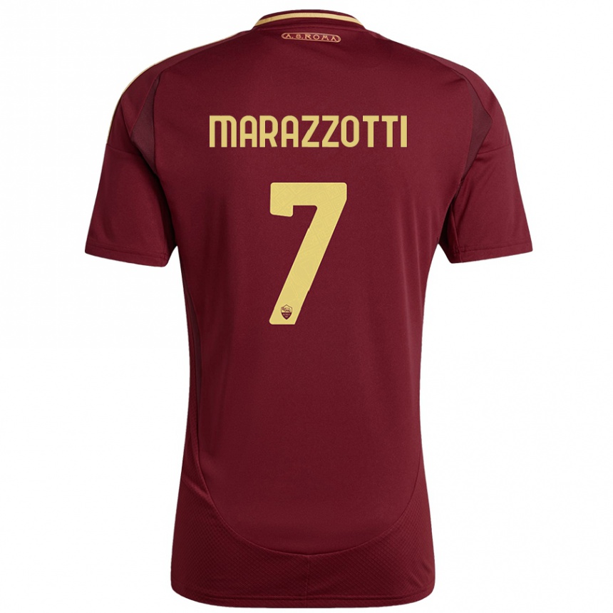 Kids Football Fabrizio Marazzotti #7 Red Brown Gold Home Jersey 2024/25 T-Shirt Nz