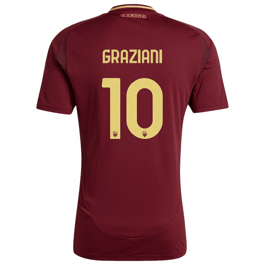 Kids Football Leonardo Graziani #10 Red Brown Gold Home Jersey 2024/25 T-Shirt Nz