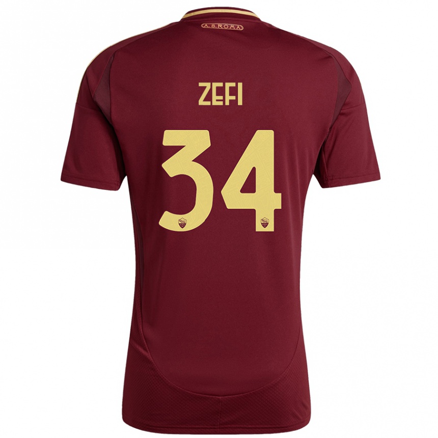 Kids Football Kevin Zefi #34 Red Brown Gold Home Jersey 2024/25 T-Shirt Nz