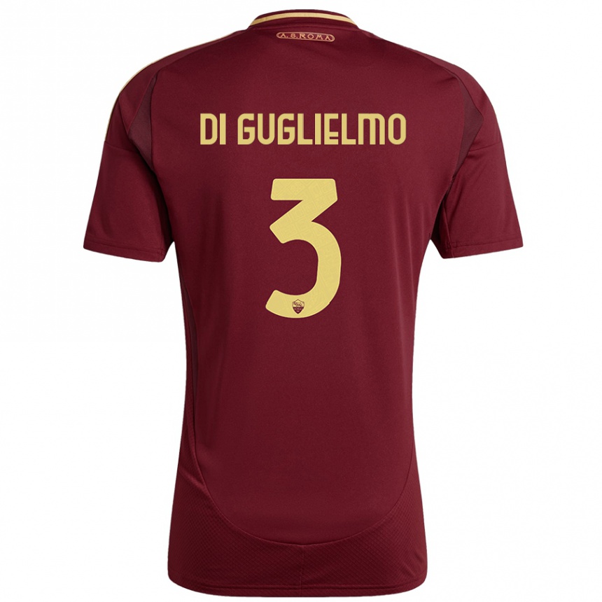 Kids Football Lucia Di Guglielmo #3 Red Brown Gold Home Jersey 2024/25 T-Shirt Nz