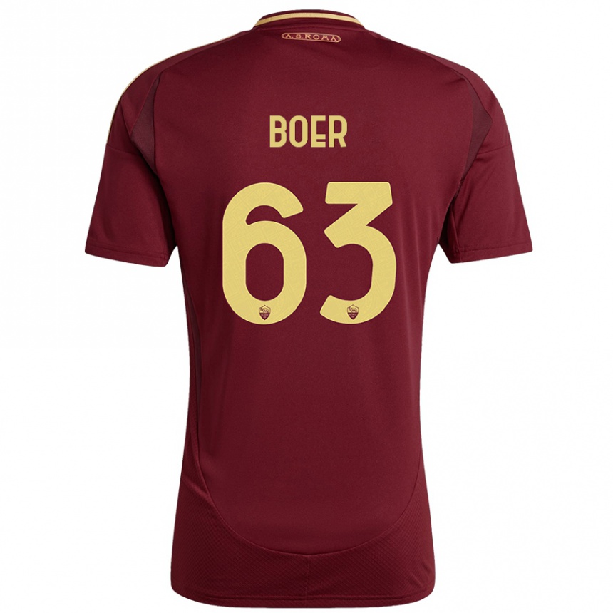 Kids Football Pietro Boer #63 Red Brown Gold Home Jersey 2024/25 T-Shirt Nz