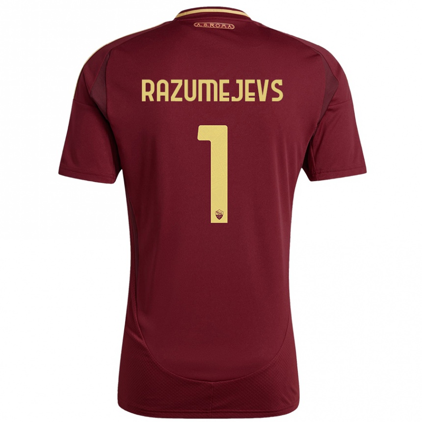 Kids Football Vladislavs Razumejevs #1 Red Brown Gold Home Jersey 2024/25 T-Shirt Nz