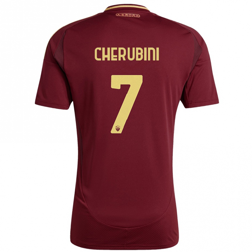 Kids Football Luigi Cherubini #7 Red Brown Gold Home Jersey 2024/25 T-Shirt Nz