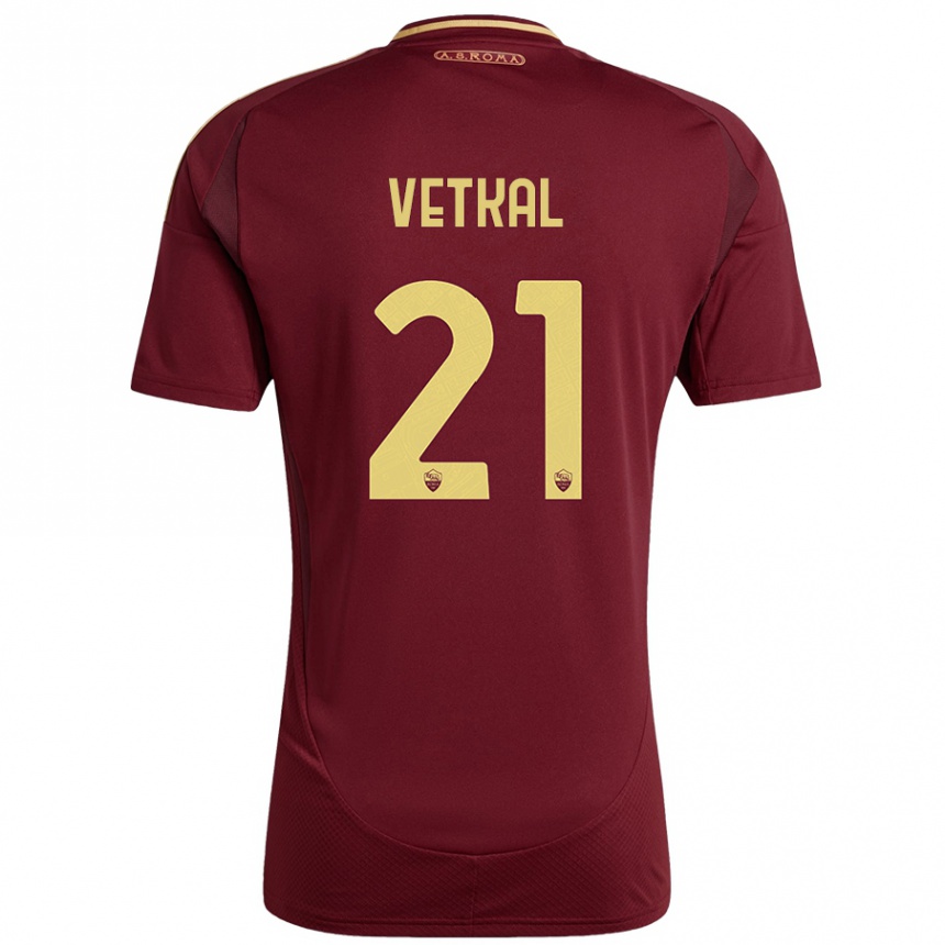 Kids Football Martin Vetkal #21 Red Brown Gold Home Jersey 2024/25 T-Shirt Nz