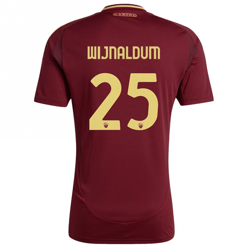 Kids Football Georginio Wijnaldum #25 Red Brown Gold Home Jersey 2024/25 T-Shirt Nz