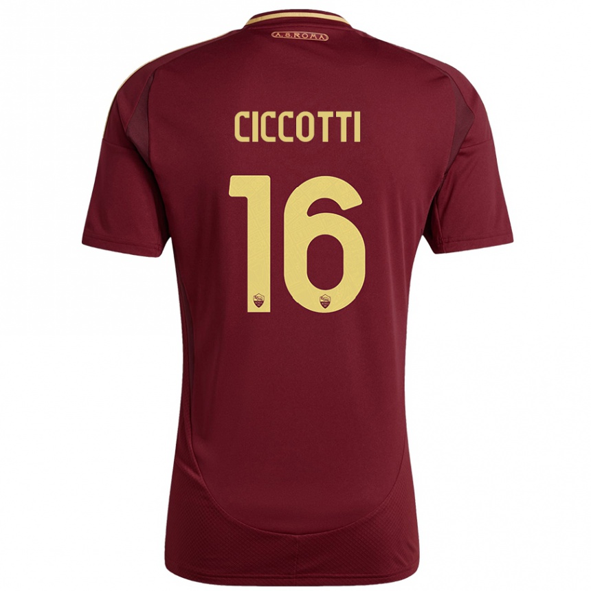 Kids Football Claudia Ciccotti #16 Red Brown Gold Home Jersey 2024/25 T-Shirt Nz