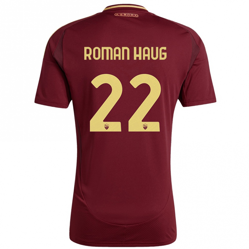 Kids Football Sophie Roman Haug #22 Red Brown Gold Home Jersey 2024/25 T-Shirt Nz