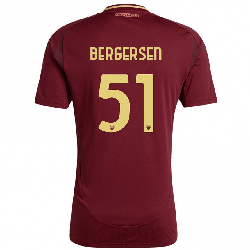 Kids Football Mina Bergersen #51 Red Brown Gold Home Jersey 2024/25 T-Shirt Nz