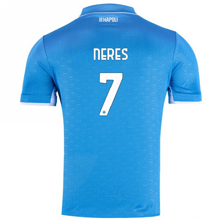 Kids Football David Neres #7 Sky Blue Home Jersey 2024/25 T-Shirt Nz