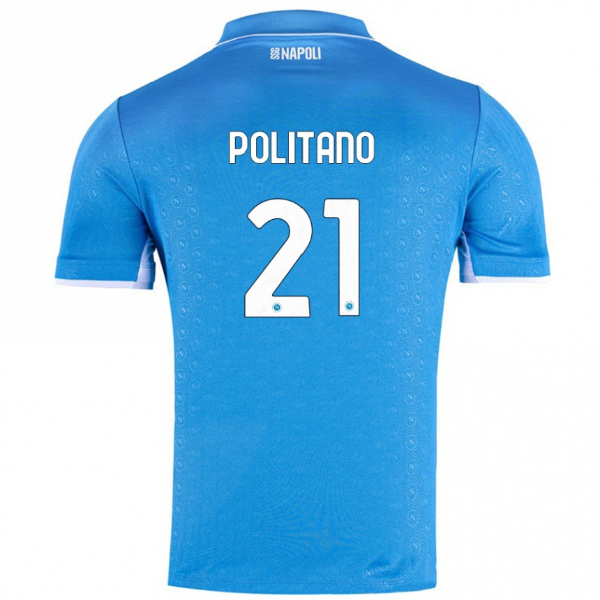 Kids Football Matteo Politano #21 Sky Blue Home Jersey 2024/25 T-Shirt Nz