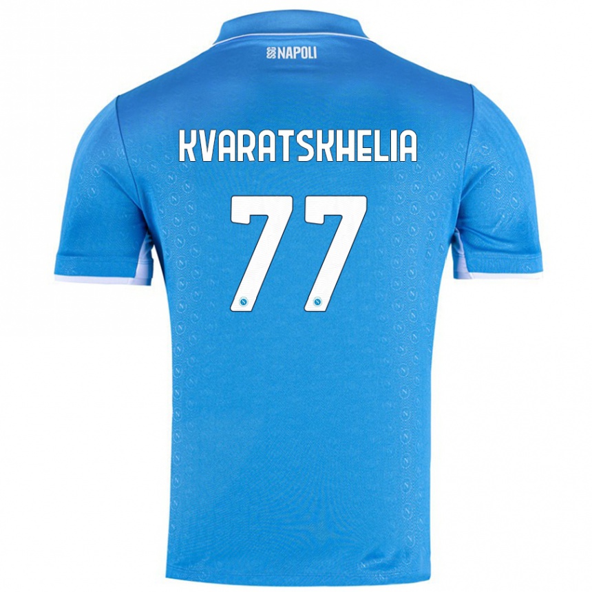 Kids Football Khvicha Kvaratskhelia #77 Sky Blue Home Jersey 2024/25 T-Shirt Nz