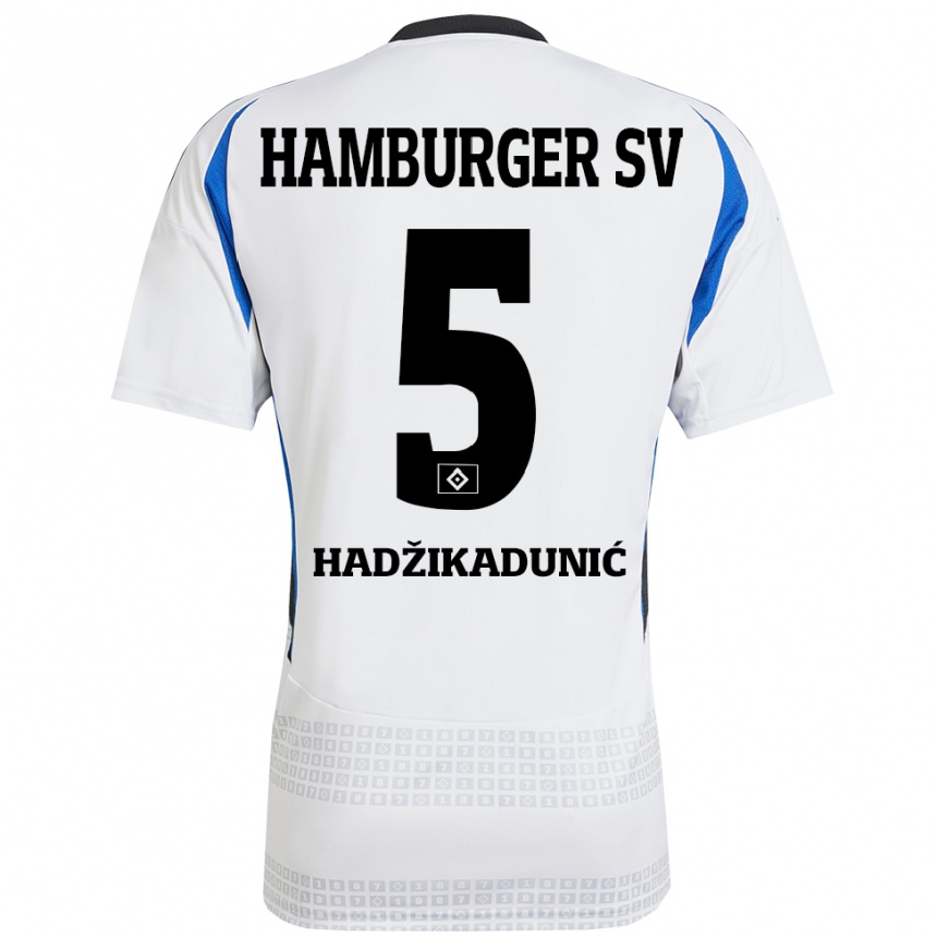 Kids Football Dennis Hadzikadunic #5 White Blue Home Jersey 2024/25 T-Shirt Nz