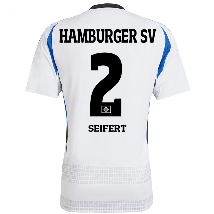 Kids Football Luis Seifert #2 White Blue Home Jersey 2024/25 T-Shirt Nz