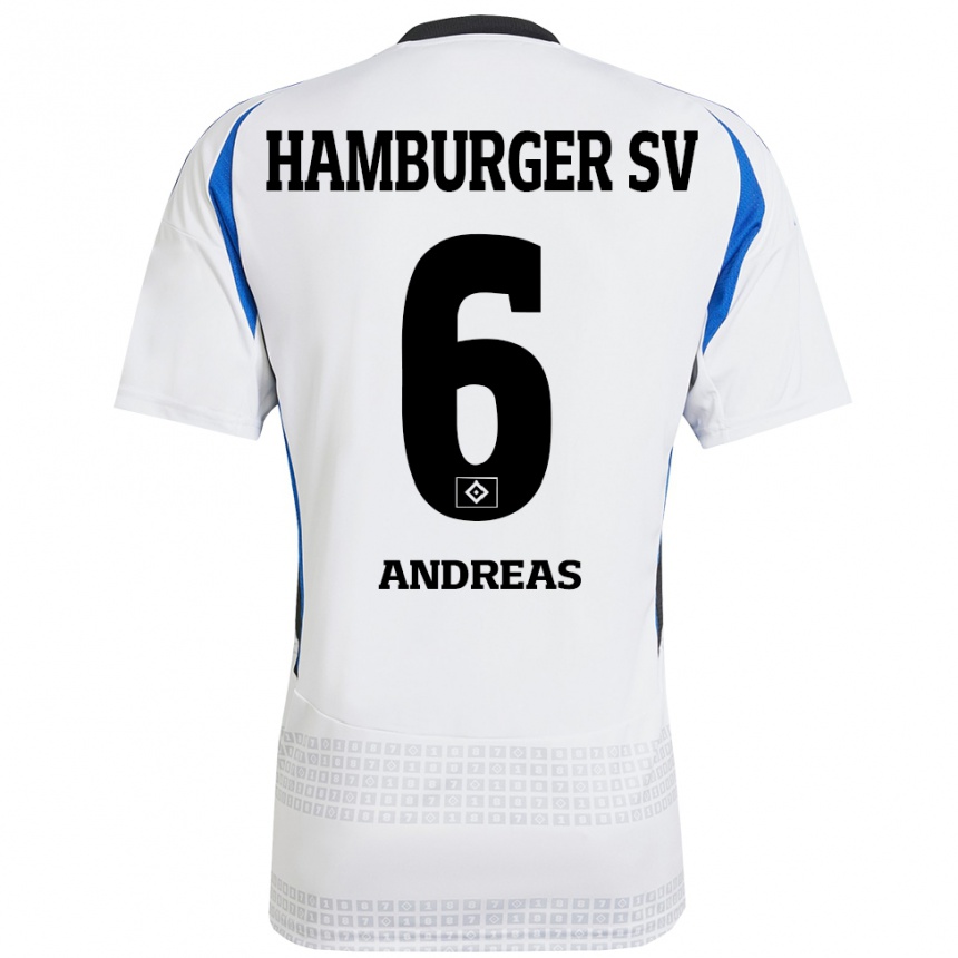 Kids Football Noah Andreas #6 White Blue Home Jersey 2024/25 T-Shirt Nz