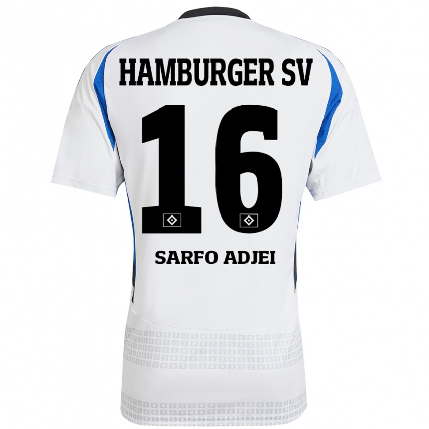 Kids Football Maximilian Sarfo-Adjei #16 White Blue Home Jersey 2024/25 T-Shirt Nz