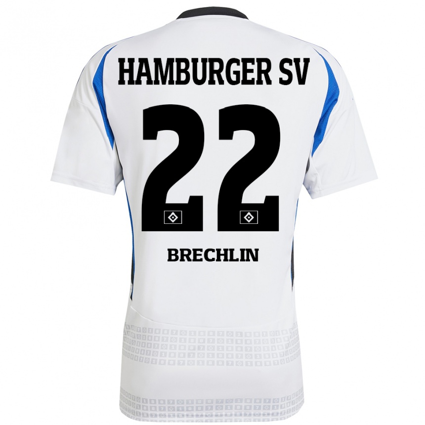 Kids Football Bjarne Brechlin #22 White Blue Home Jersey 2024/25 T-Shirt Nz