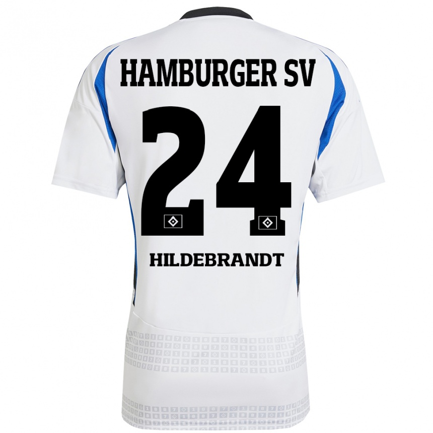 Kids Football Tjark Hildebrandt #24 White Blue Home Jersey 2024/25 T-Shirt Nz