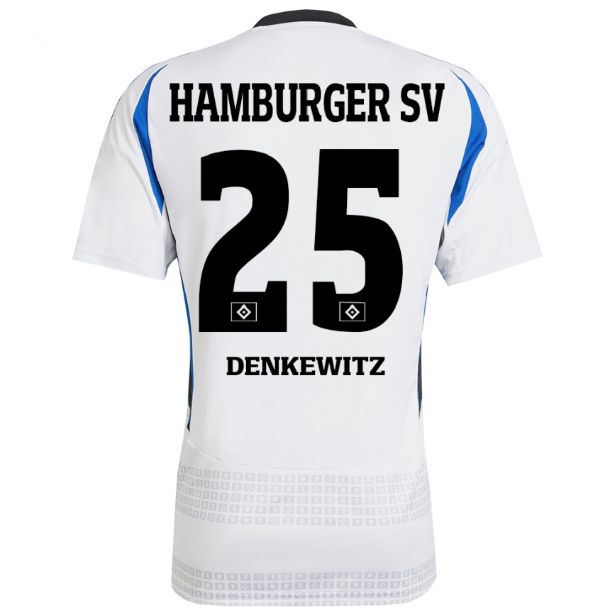 Kids Football Nick Denkewitz #25 White Blue Home Jersey 2024/25 T-Shirt Nz