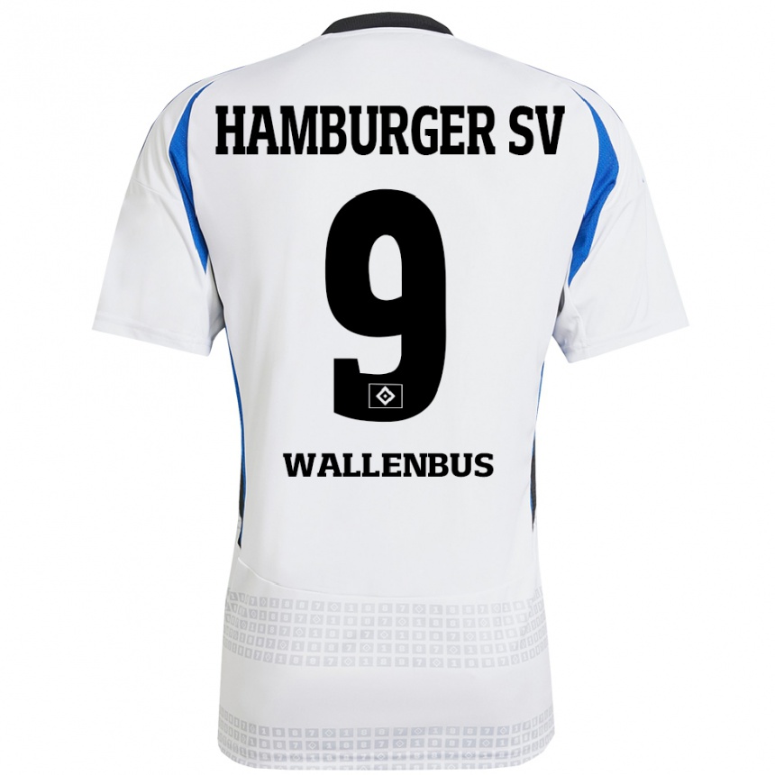 Kids Football Noah Wallenßus #9 White Blue Home Jersey 2024/25 T-Shirt Nz