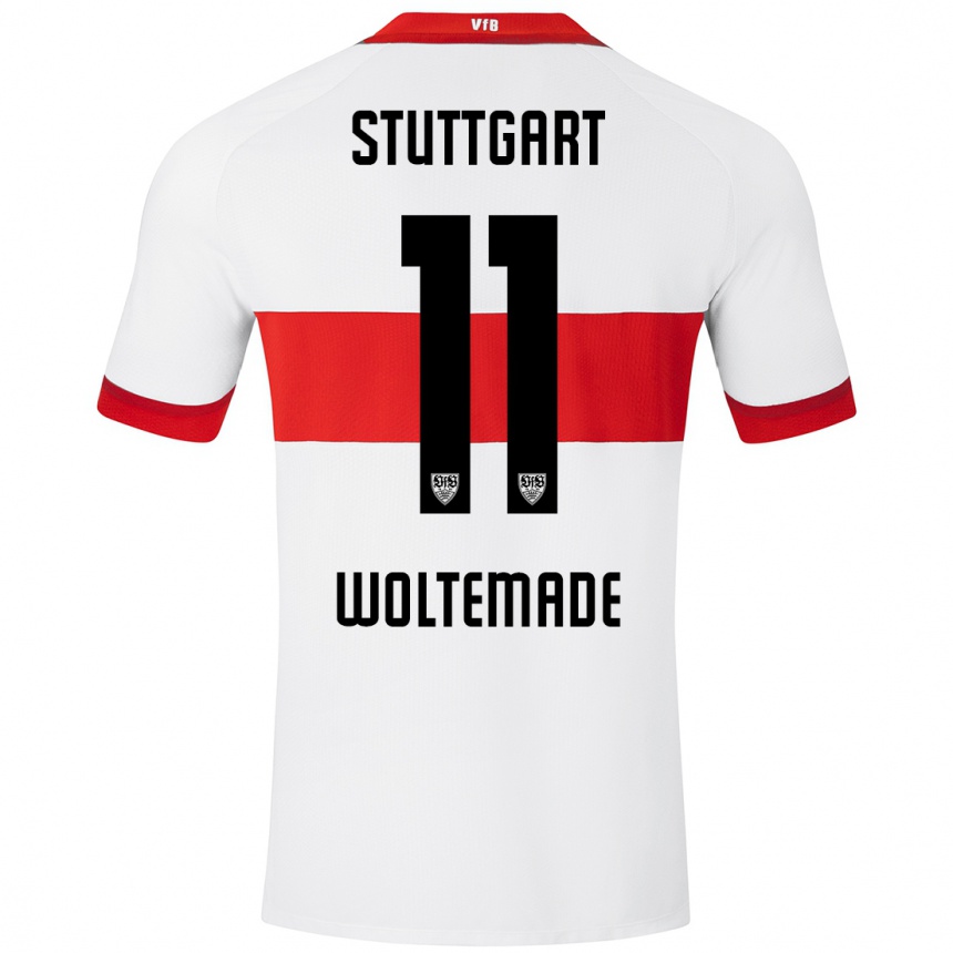 Kids Football Nick Woltemade #11 White Red Home Jersey 2024/25 T-Shirt Nz