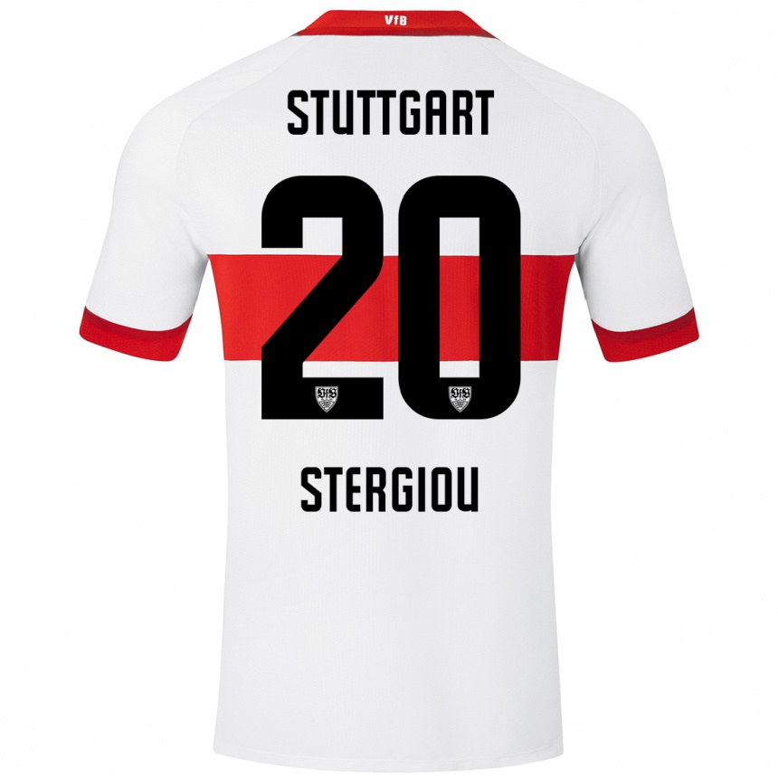 Kids Football Leonidas Stergiou #20 White Red Home Jersey 2024/25 T-Shirt Nz