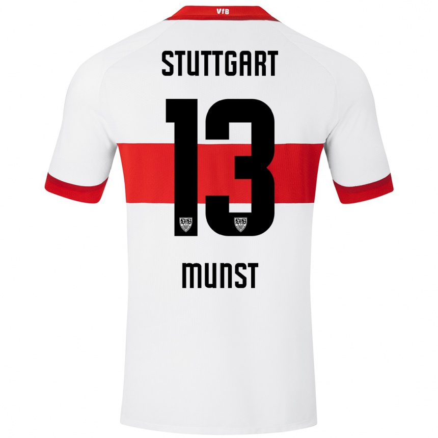 Kids Football Leonhard Münst #13 White Red Home Jersey 2024/25 T-Shirt Nz