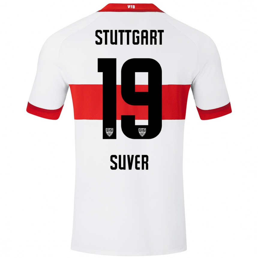 Kids Football Jakov Suver #19 White Red Home Jersey 2024/25 T-Shirt Nz