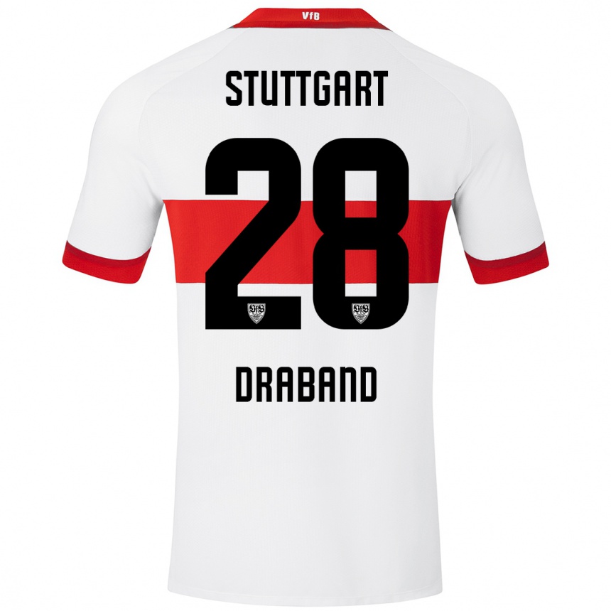 Kids Football Dominik Draband #28 White Red Home Jersey 2024/25 T-Shirt Nz