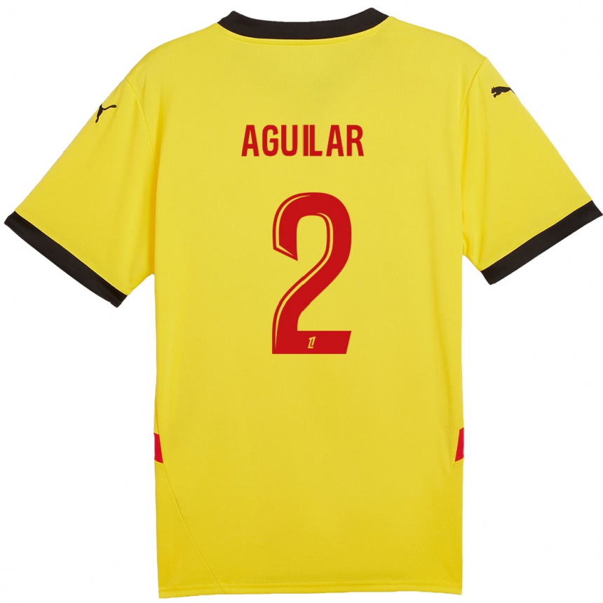 Kids Football Ruben Aguilar #2 Yellow Red Home Jersey 2024/25 T-Shirt Nz