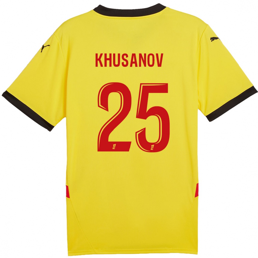 Kids Football Abdukodir Khusanov #25 Yellow Red Home Jersey 2024/25 T-Shirt Nz