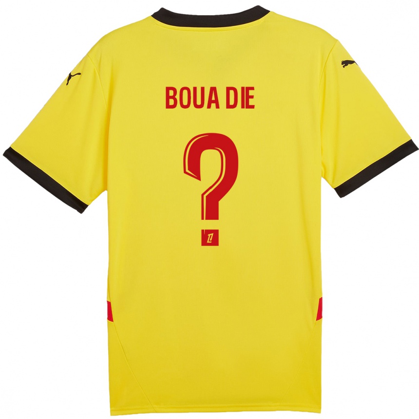 Kids Football Hervé Boua Dié #0 Yellow Red Home Jersey 2024/25 T-Shirt Nz