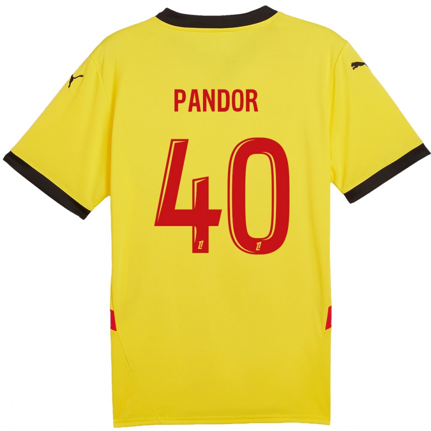 Kids Football Yannick Pandor #40 Yellow Red Home Jersey 2024/25 T-Shirt Nz